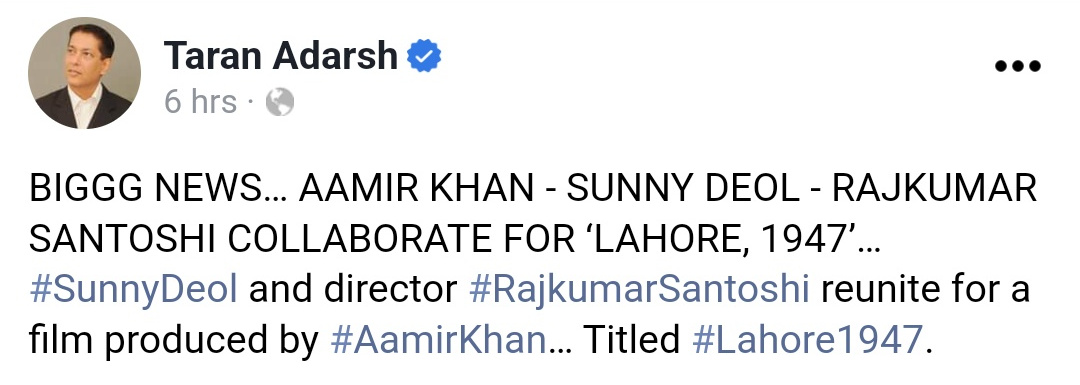 Bollywood,Movie,Upcoming Movie,Lahore 1947,Sunny Deol,Amir khan